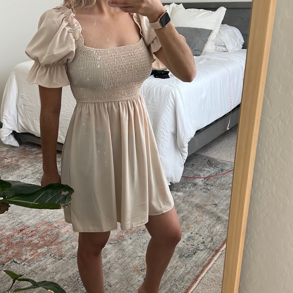 Shirred Bodice Solid Dress